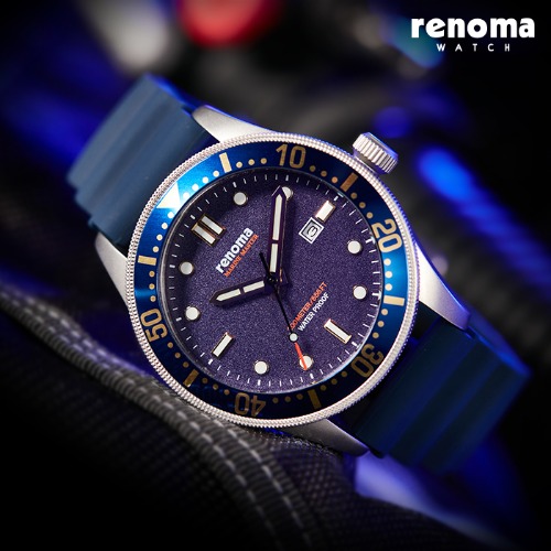 레노마 RE-2101BU 마린마스터 200M 방수 남자 다이버 시계 블루