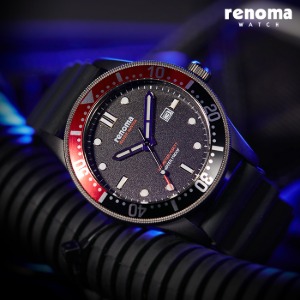 레노마 RE-2101ABK 마린마스터 200M 방수 남자 다이버 시계 레드/블랙